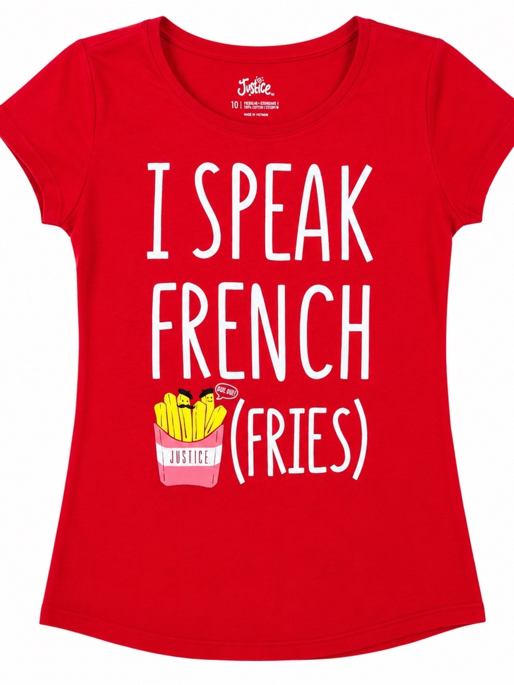 Justice Red Short-Sleeve 'I Speak French (Fries)' Graphic Tee